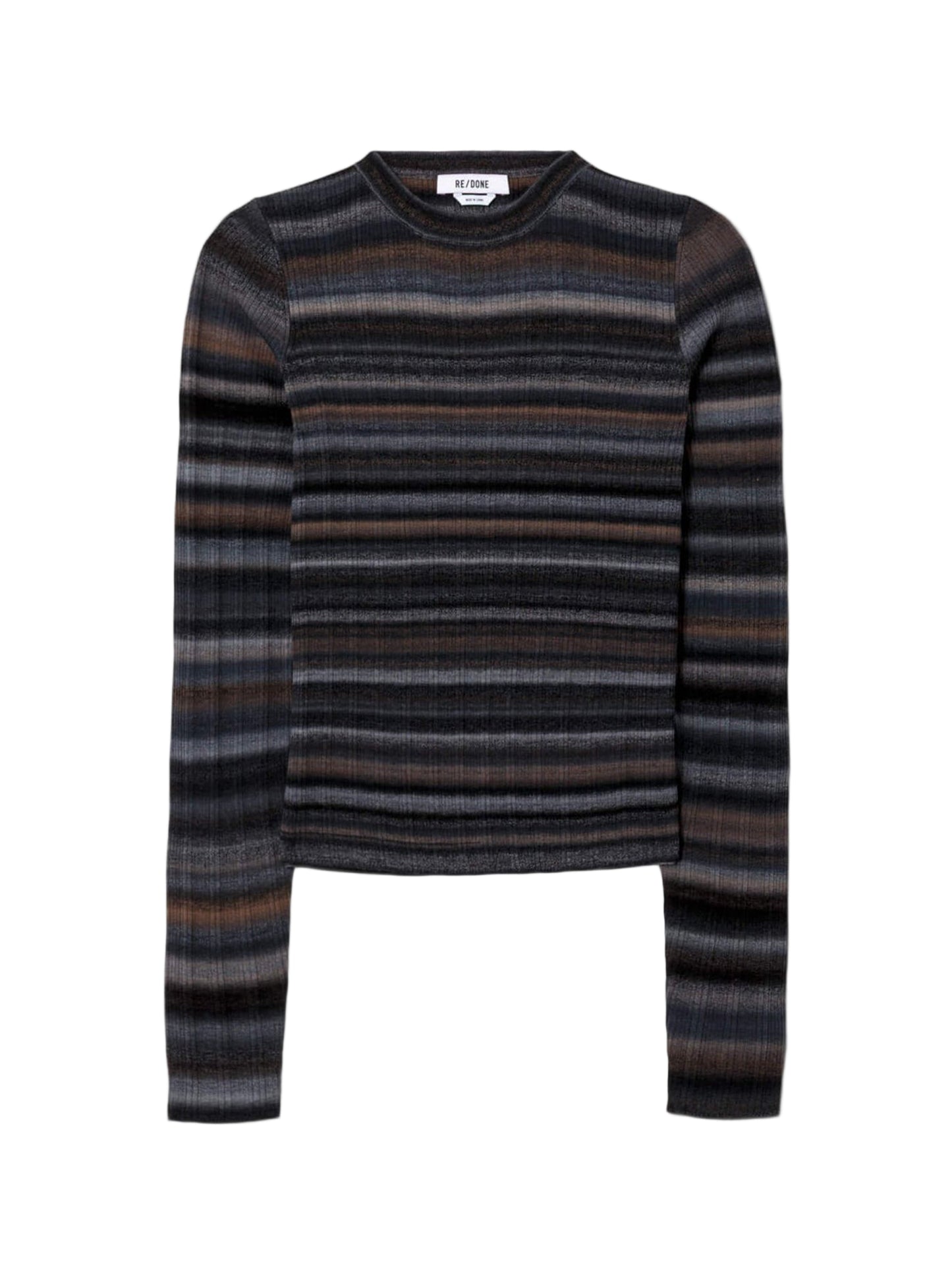 Re/Done Long Sleeve Rib Crewneck in Black Combo