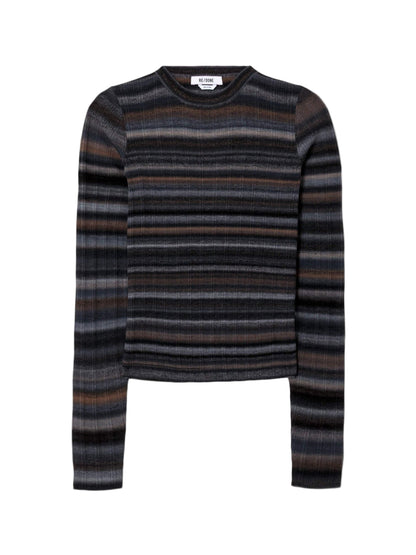 Re/Done Long Sleeve Rib Crewneck in Black Combo