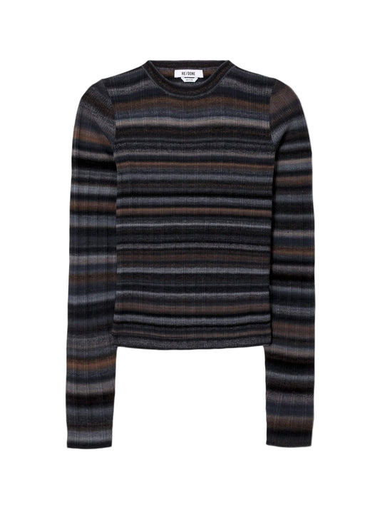 Re/Done Long Sleeve Rib Crewneck in Black Combo