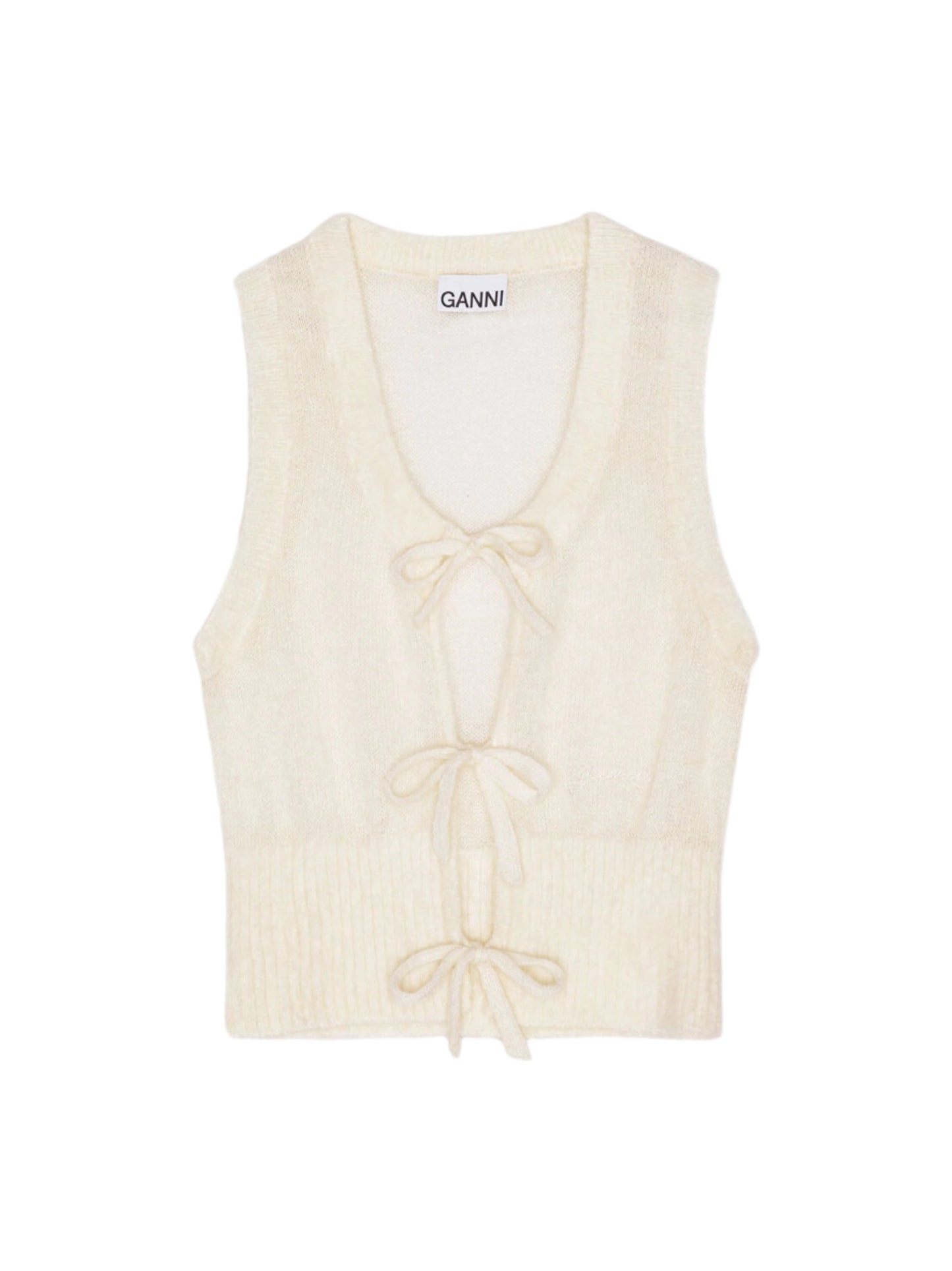 Ganni Light Mohair Tie String Vest in Egret