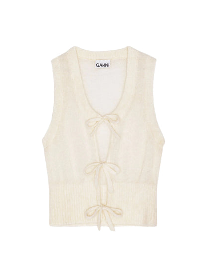 Ganni Light Mohair Tie String Vest in Egret