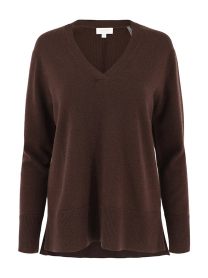 Kinross Cashmere Hi-Low Piped Easy Vee Sweater (More Colors)