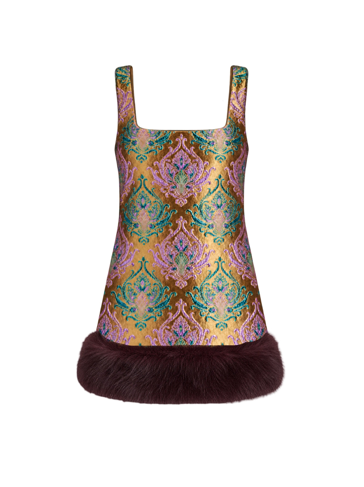 Retrofête Sulvie Brocade Dress in Met Ochre Damask