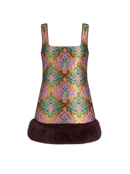 Retrofête Sulvie Brocade Dress in Met Ochre Damask