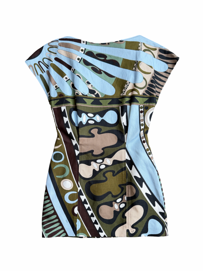 Pucci Soleil Print Panama Dress in Khaki Blue