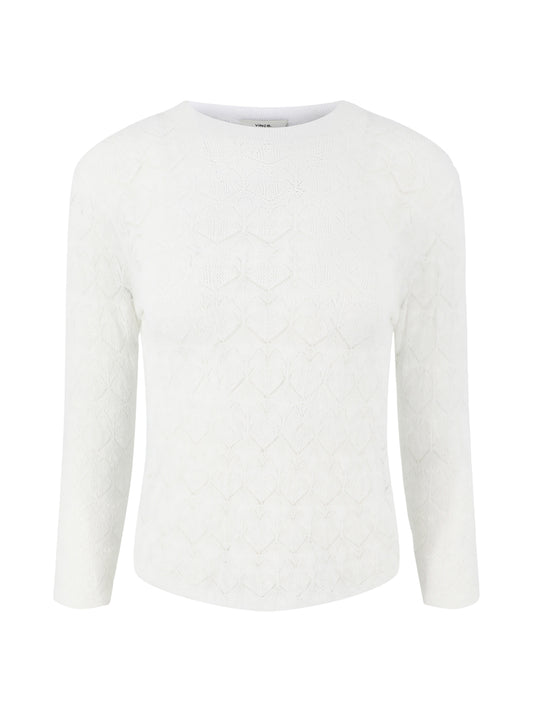 Vince Fine Lace 3/4 Sleeve Crewneck in Optic White