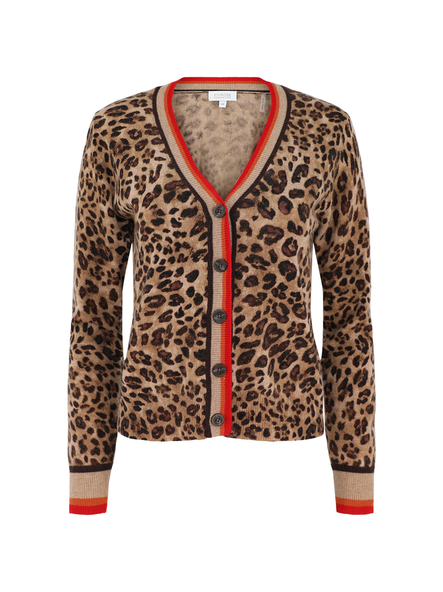 Kinross Tipped Leopard Cardigan in Camel Multi