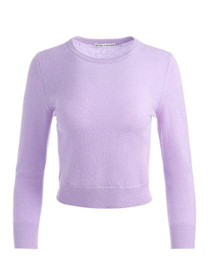 Alice + Olivia Carolann Shrunken Crew Neck Pullover in Dark Lilac