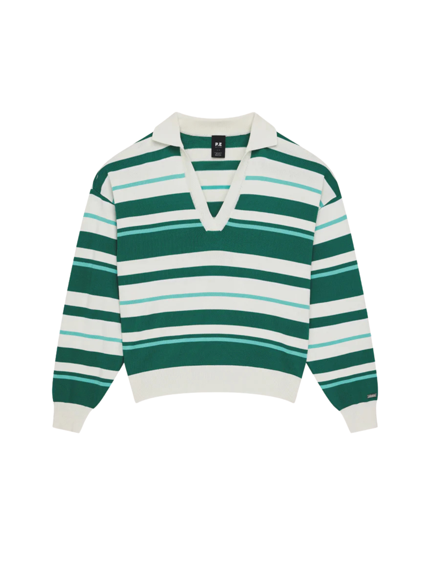 P.E Nation Retreat Collar Knit in College Green Stripe