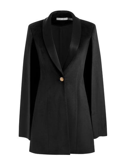 Alice + Olivia Esther Velvet Cape Blazer in Black