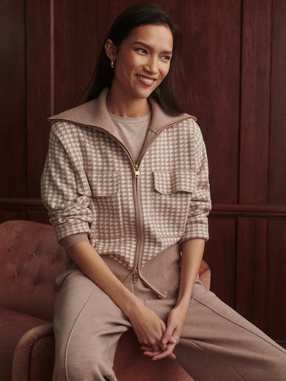 Varley Ablett Jacquard Knit Jacket in Taupe