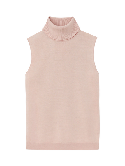 Lafayette 148 Matte Crepe Sleeveless Turtleneck in Buff Pink