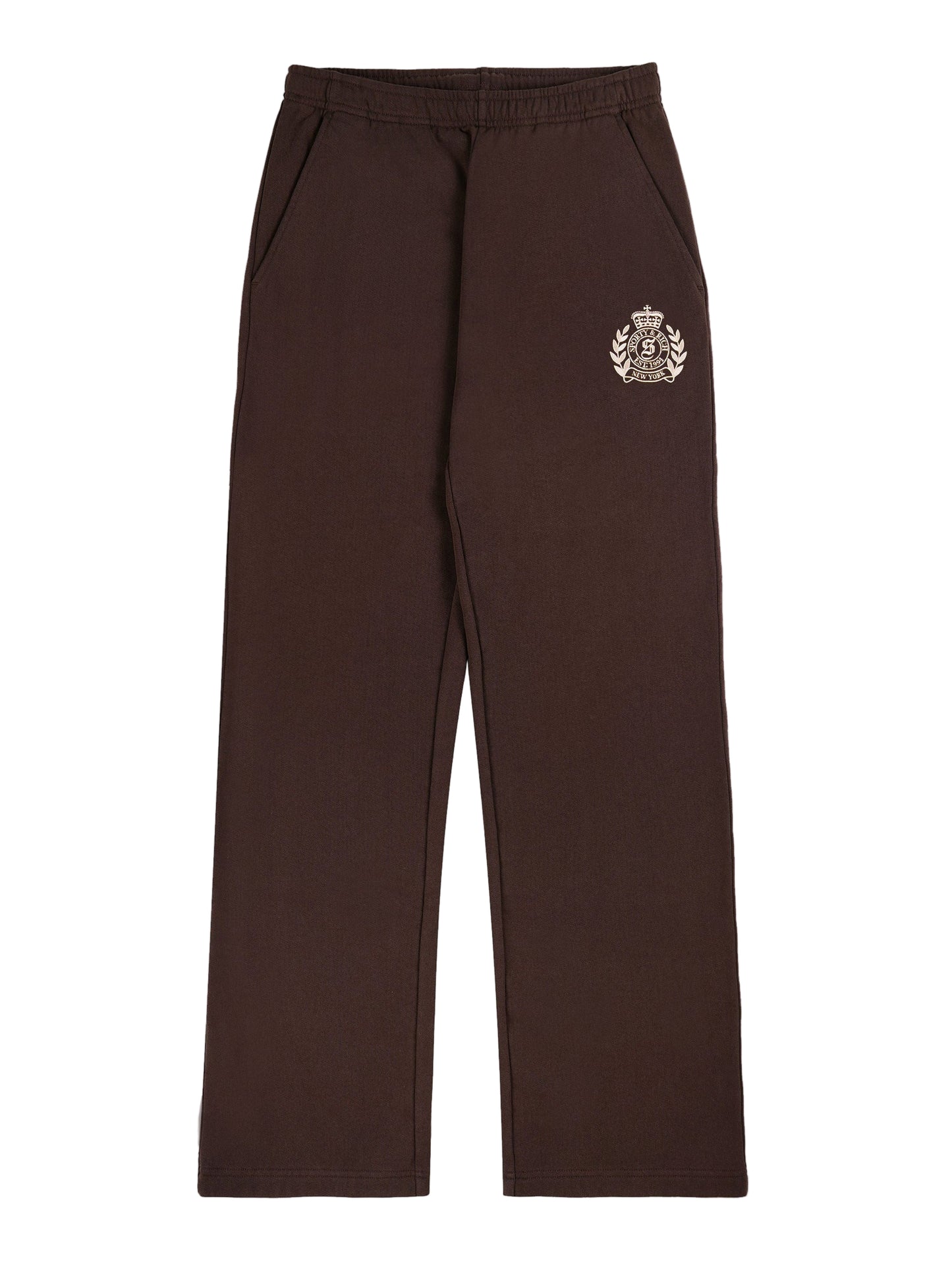 Sporty & Rich NY Crest Embroidered Wide Sweatpant in Chocolate