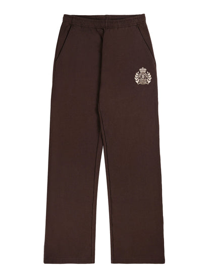 Sporty & Rich NY Crest Embroidered Wide Sweatpant in Chocolate