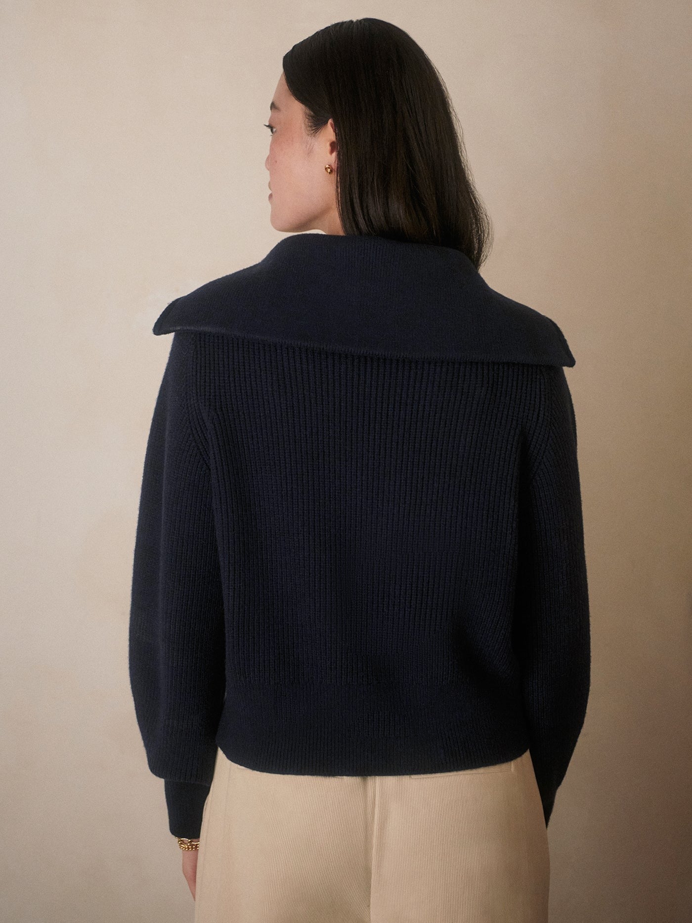 Varley Maura Half Zip Rib Knit in Navy
