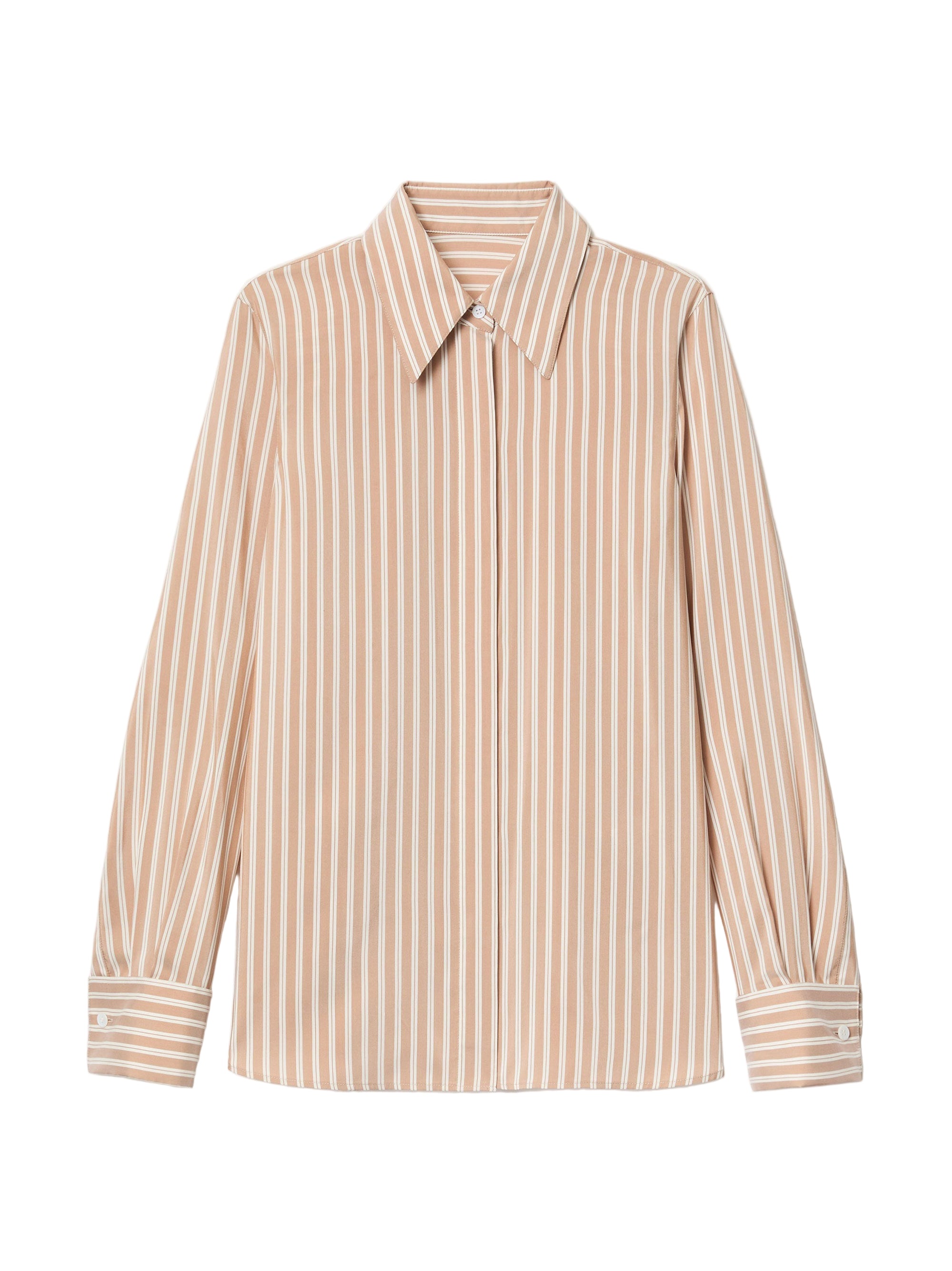 Lafayette 148 Striped Silk French Cuff Blouse in Camel Multi
