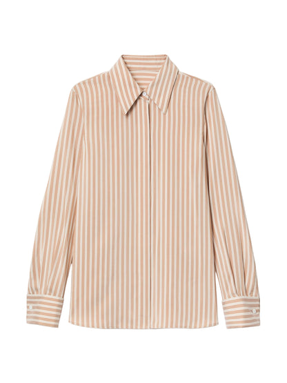 Lafayette 148 Striped Silk French Cuff Blouse in Camel Multi