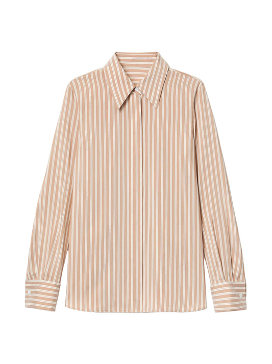Lafayette 148 Striped Silk French Cuff Blouse in Camel Multi