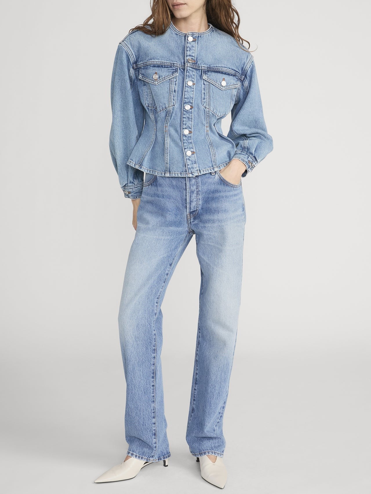 Frame Nipped Collarless Jacket in Umbria