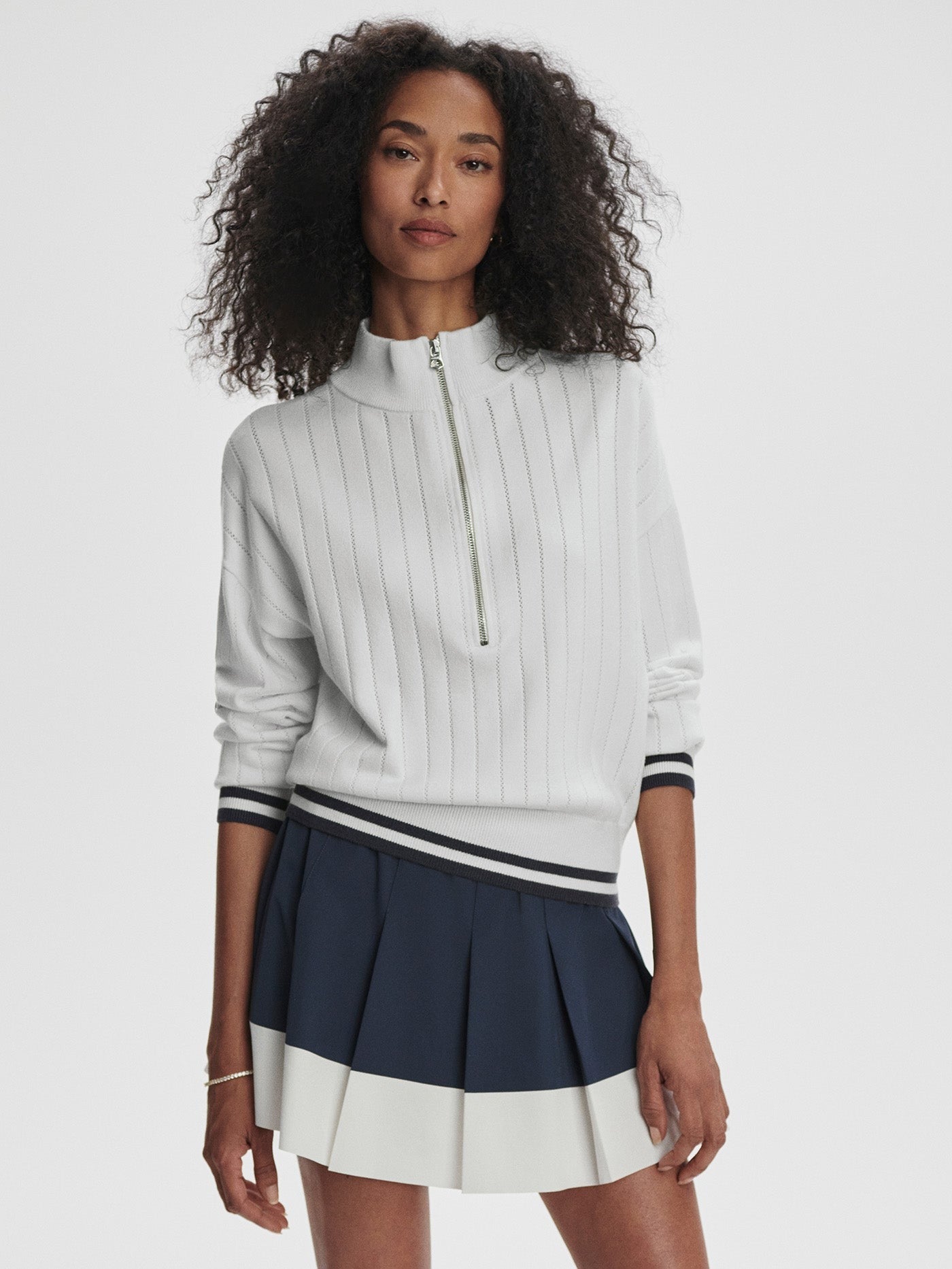 Varley Aliyah Half Zip Knit in White/Blue Night
