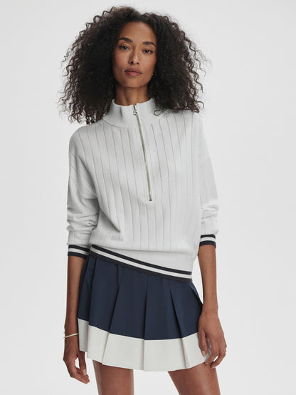 Varley Aliyah Half Zip Knit in White/Blue Night