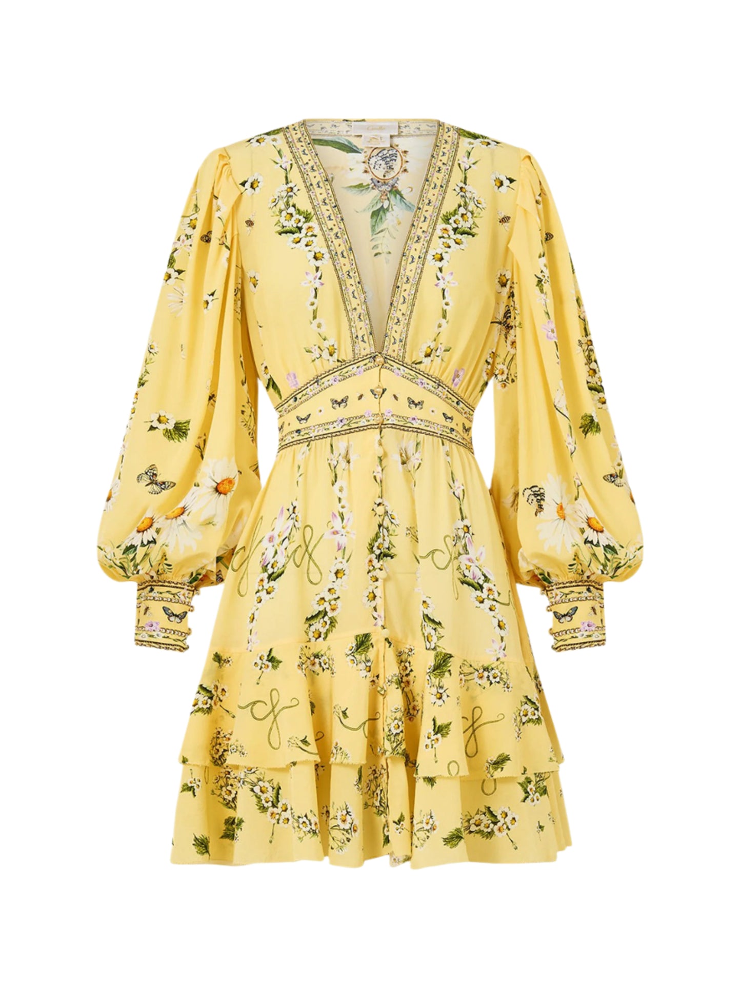 Camilla Button Front Frill Dress in Daisy Chains