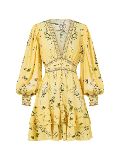 Camilla Button Front Frill Dress in Daisy Chains