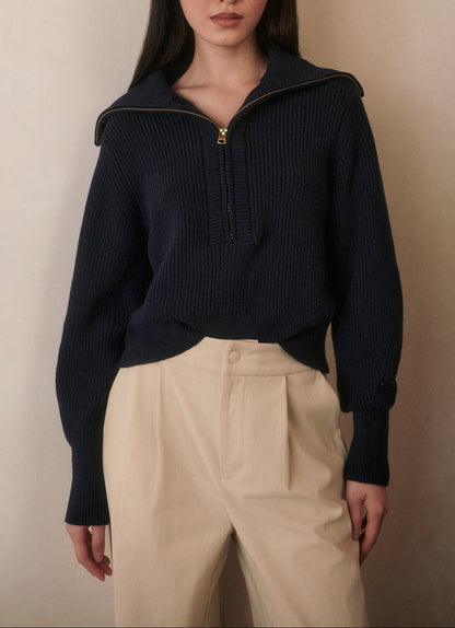 Varley Maura Half Zip Rib Knit in Navy