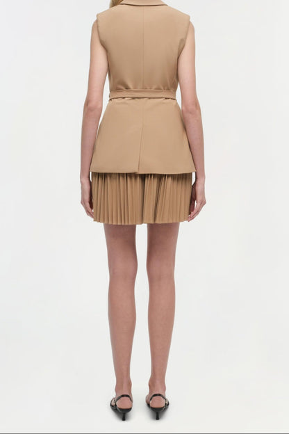 Simkkhai Eman Pleated Mini Dress in Camel