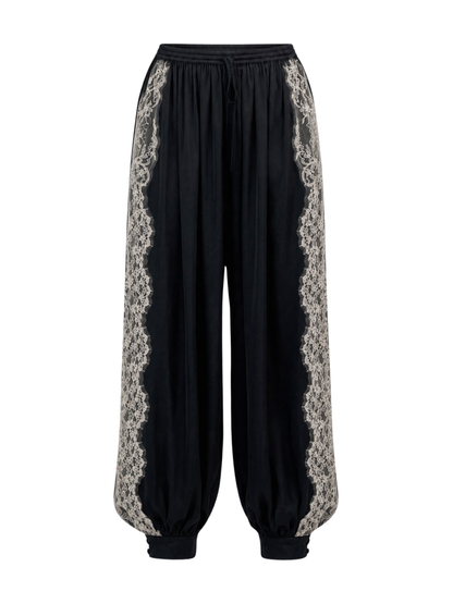Cinq à Sept Esme Satin Verne Pant in Black/Gardenia