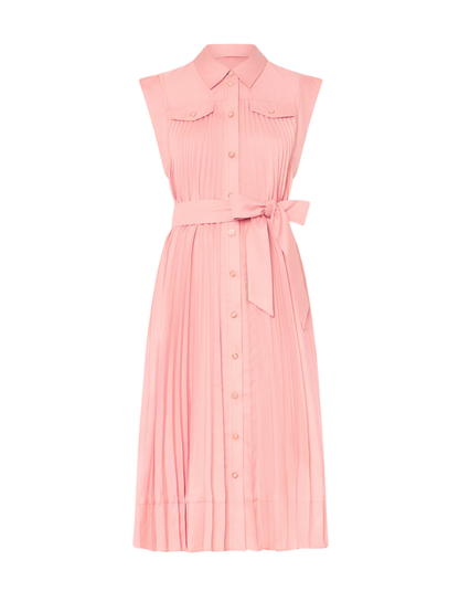 Milly Johanna Pleated Twill Midi Dress in Blush