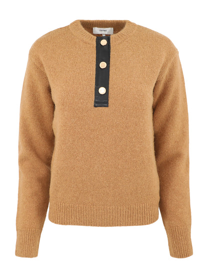 Frame Leather Placket Henley in Camel