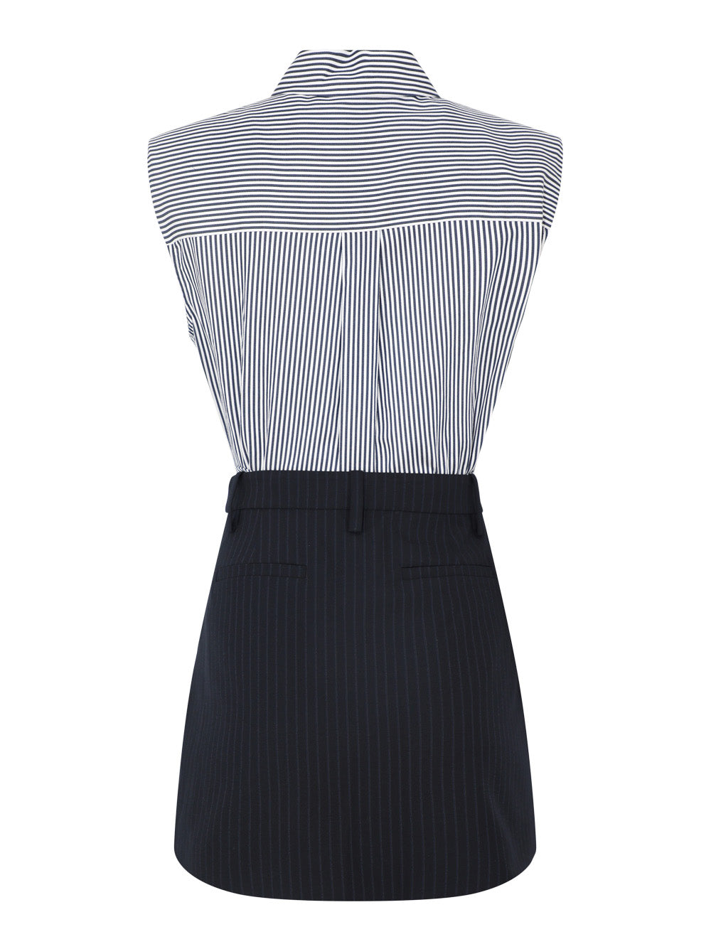 Simkhai Graham Sleeveless Shirting Combo Mini Dress in Midnight Pinstripe Multi