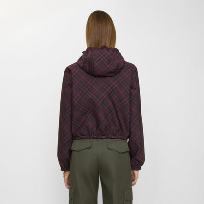 Burberry Cropped Reversible Check Hooded Jacket in Wine IP Check