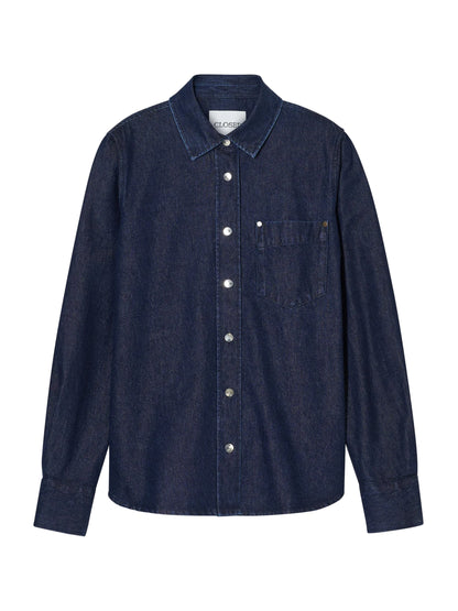 CLOSED Classic Denim Shirt with Pocket in Dark Blue