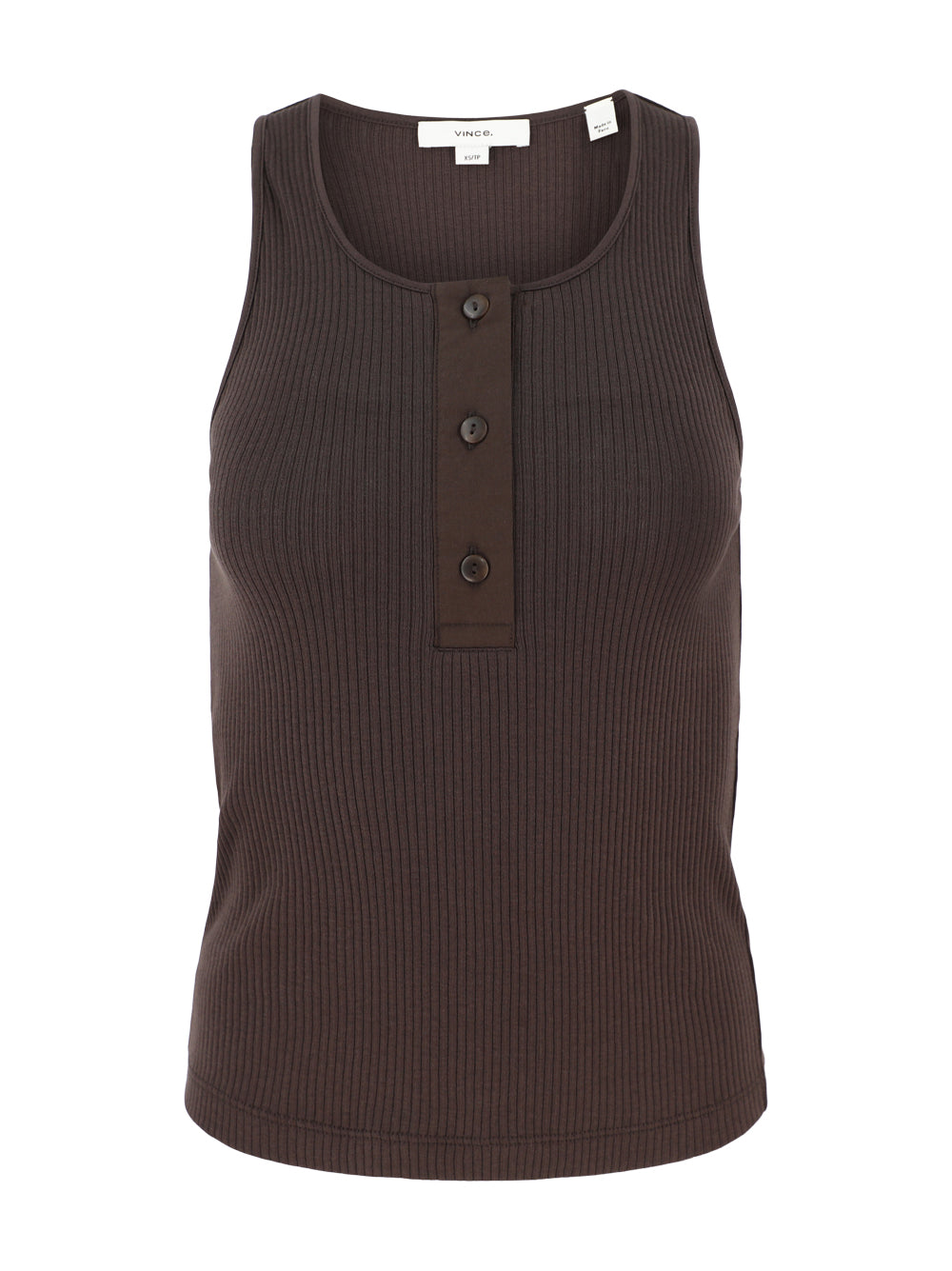 Vince Pima Cotton Henley Tank in Dark Coffee
