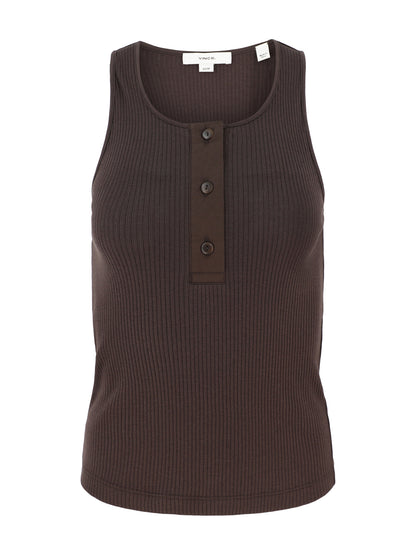Vince Pima Cotton Henley Tank in Dark Coffee