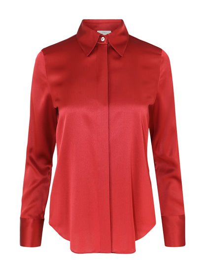 Vince Slim Fit Satin Shirt in Ruby Ink