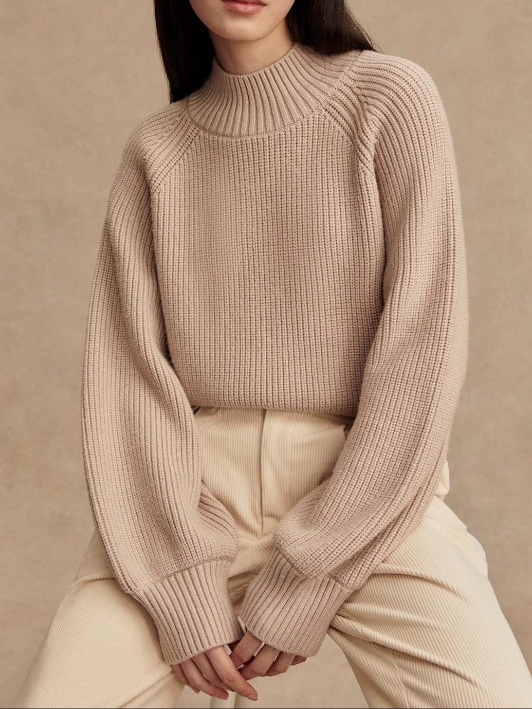 Varley Martina High Neck Rib Knit in Cement