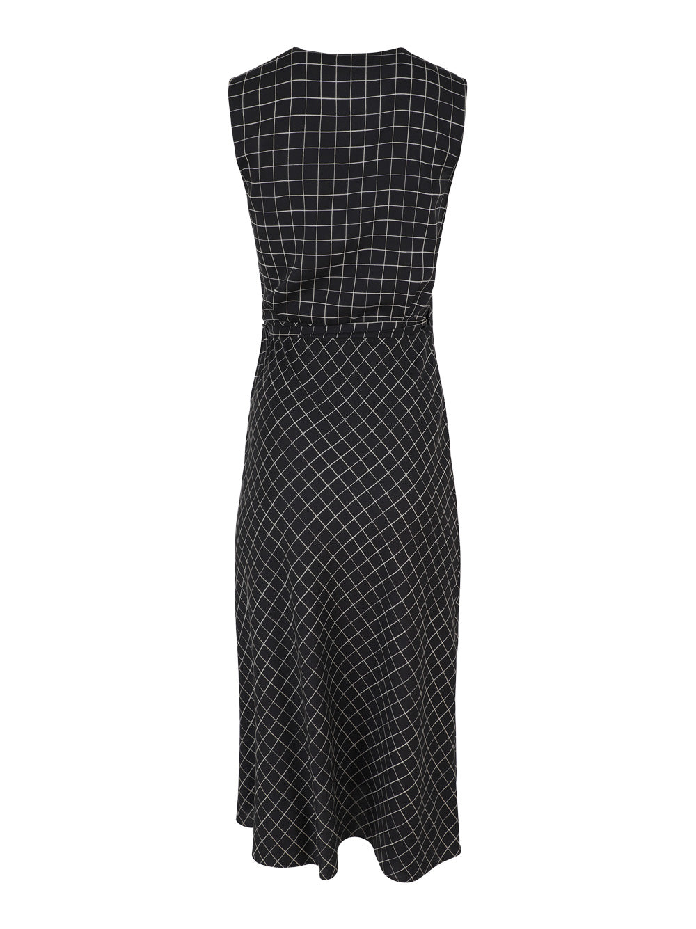 Vince Trellis Plaid Sleeveless Drape Wrap Dress in Black/Cream