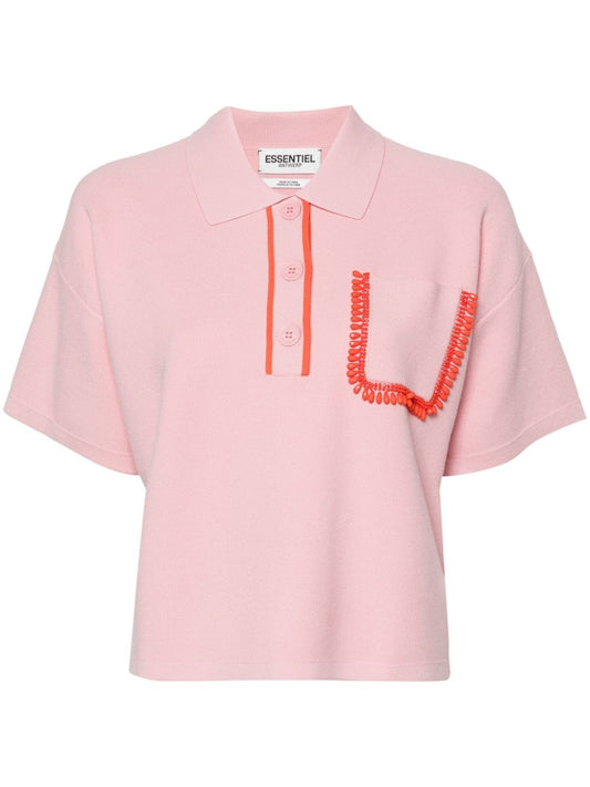 Essentiel Antwerp Flame Polo w/ Embroidery in Clear Red