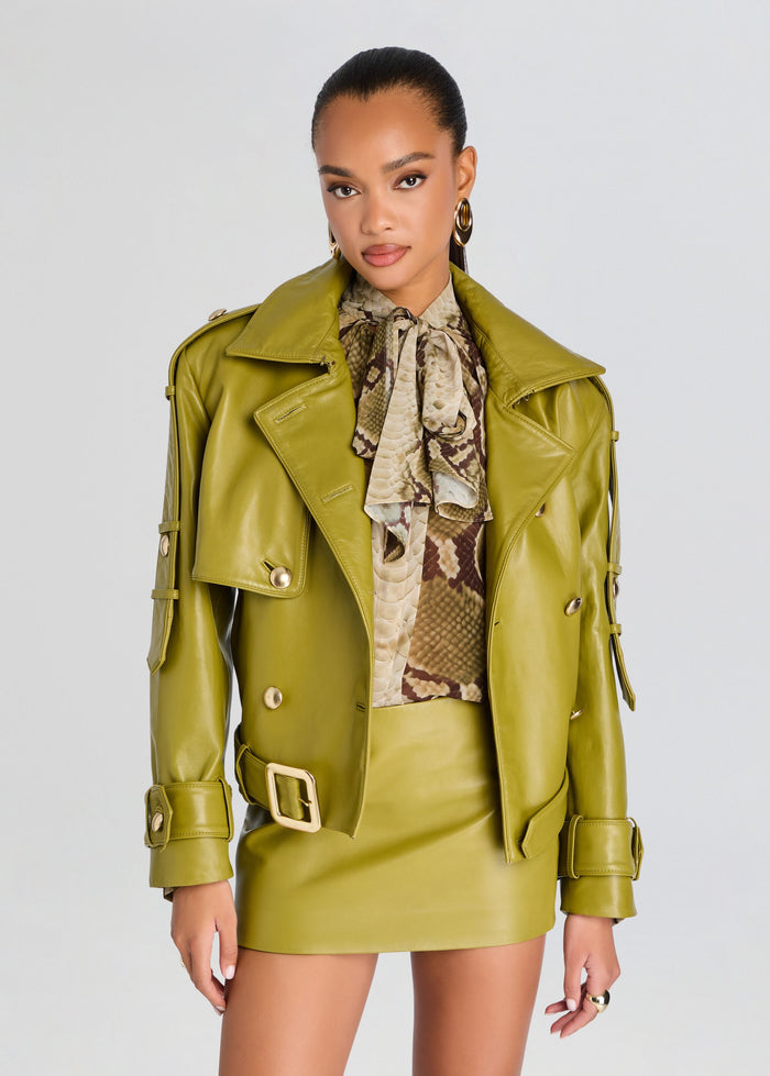 Retrofête Yseld Leather Jacket in Basil