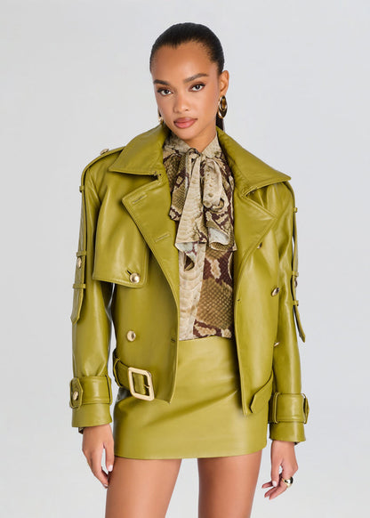 Retrofête Yseld Leather Jacket in Basil