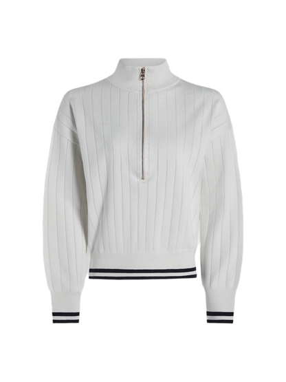 Varley Aliyah Half Zip Knit in White/Blue Night