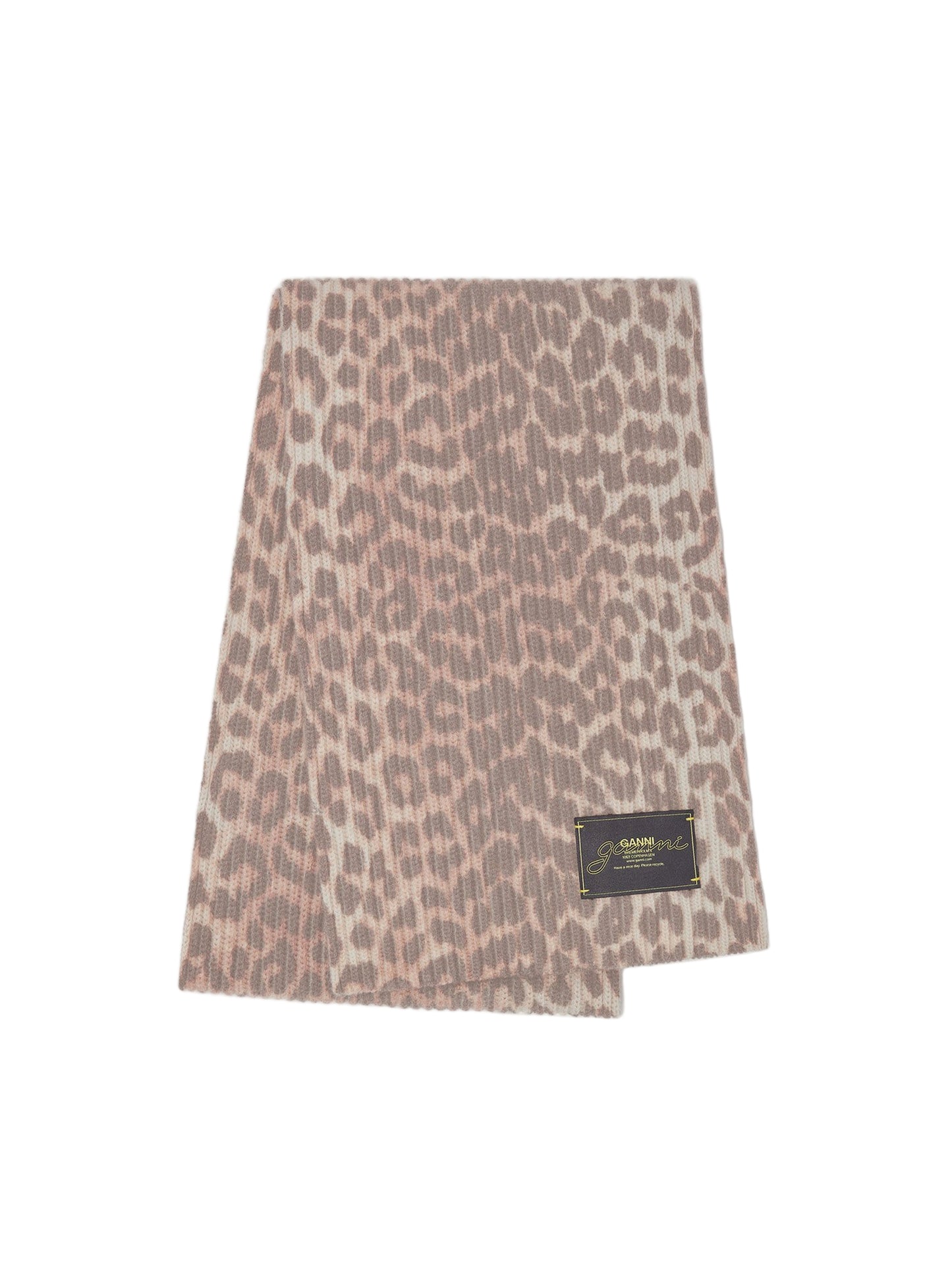 Ganni Graphic Wool Knit Scarf in Leopard