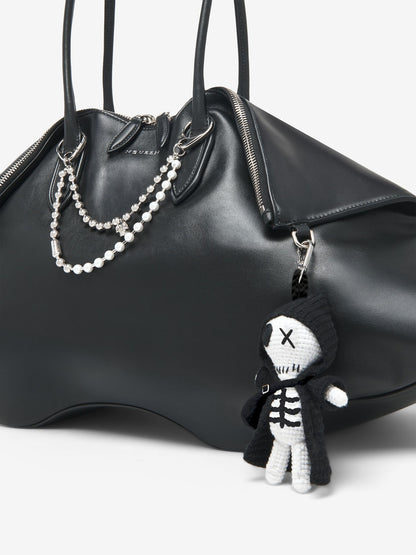 Alexander McQueen Pearl & Skull Double Chain Charm in Palladium