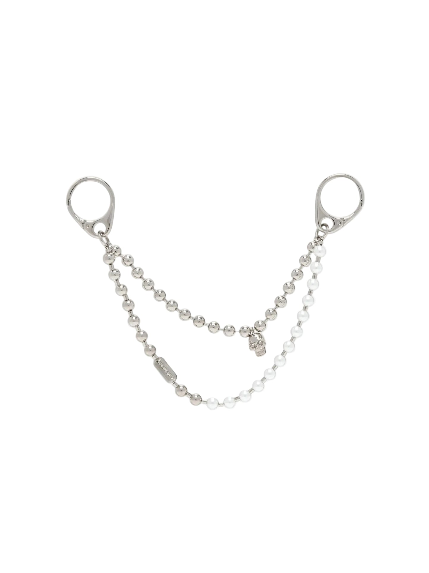 Alexander McQueen Pearl & Skull Double Chain Charm in Palladium