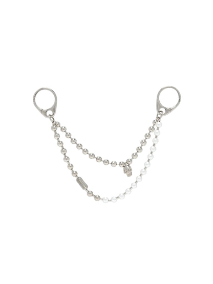 Alexander McQueen Pearl & Skull Double Chain Charm in Palladium