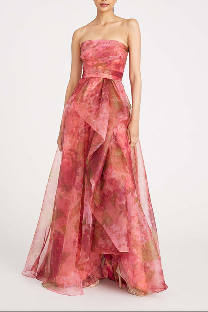 Theia Fahreta Strapless Gown in Printed Wisteria