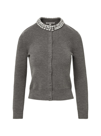 Veronica Beard Daro Embellished Cardigan in Dark Heather Grey